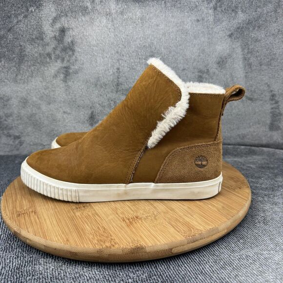Timberland Shoes Womens Size 9 Suede Shearling Lined Slip-On Boots Tan A2KWN - Picture 1 of 10
